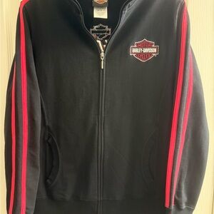 Harley-Davidson Women’s Full Zip Sweatshirt Jacket | L | Black/Red Racing Stripe